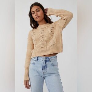 Free People Bell Song Pullover Sweater Sandcastle Medium Women’s